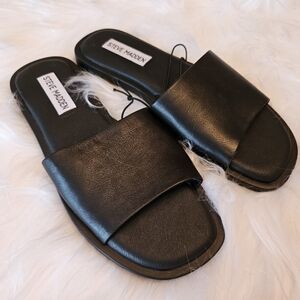 Steve Madden Women's Black Leather Slides, Size 6, NWOT